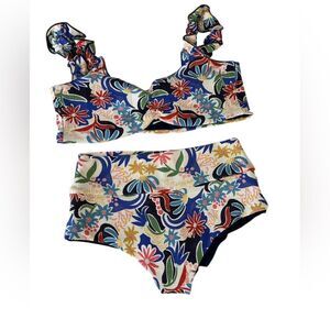 Shore Floral High-Waisted Bikini Set Size M